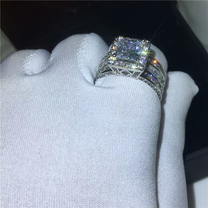 Vintage Princess Cut Zircon Ring | Silver Engagement & Wedding Ring for Women & Men | AAAA Zircon Anniversary Jewelry
