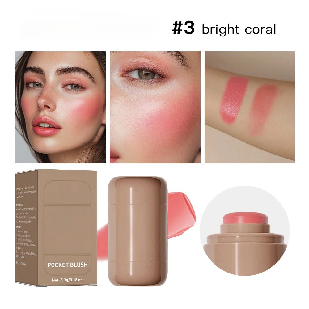 3-in-1 Cheek & Lip Tinted Blush Stick | Waterproof Cream Rouge, Silky Matte Contour & Smooth Moisturizing Makeup