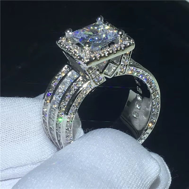 Vintage Princess Cut Zircon Ring | Silver Engagement & Wedding Ring for Women & Men | AAAA Zircon Anniversary Jewelry