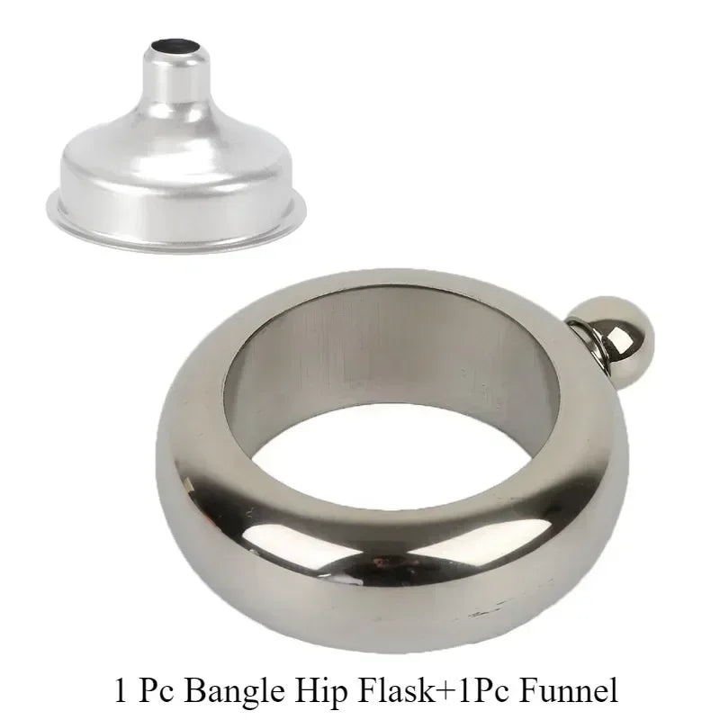 Stainless Steel Bangle Hip Flask with Funnel | 3.5oz Whiskey Bracelet Flask, Elegant Wine Bottle Bangle, Portable Drinkware for Women & Men