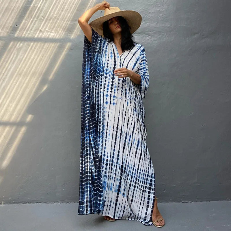 Women’s Beach Kaftan Dress | Half-Sleeve Swimsuit Cover-Up, Plus Size Caftan, Lightweight Bathing Suit Cover-Up for Summer