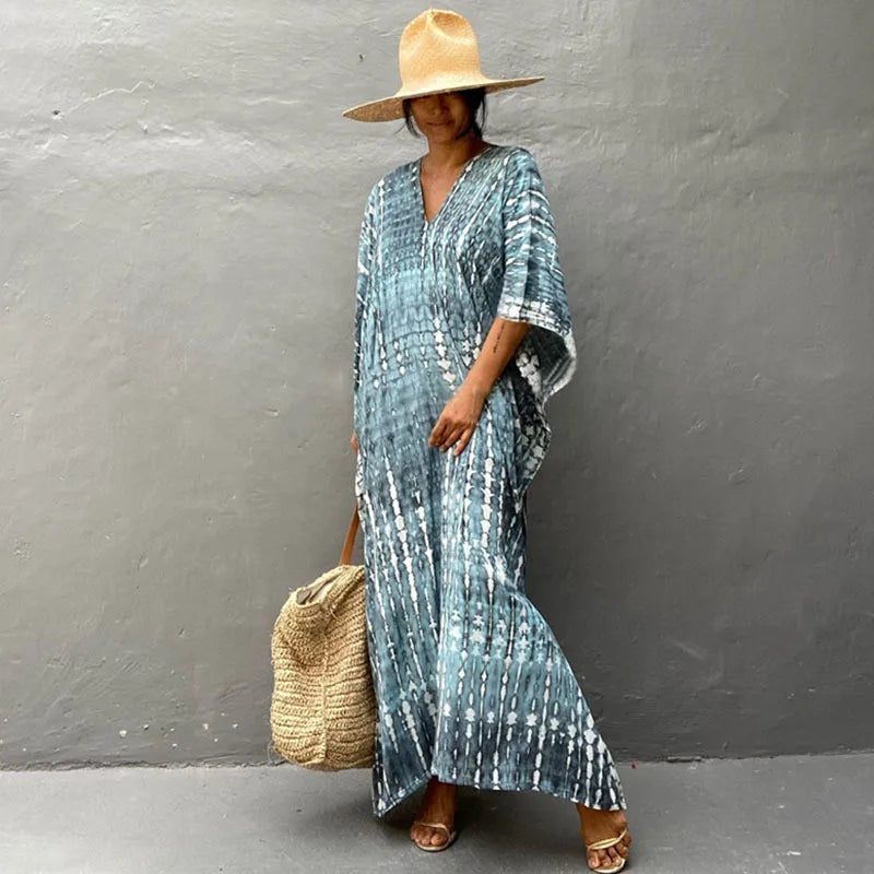 Women’s Beach Kaftan Dress | Half-Sleeve Swimsuit Cover-Up, Plus Size Caftan, Lightweight Bathing Suit Cover-Up for Summer