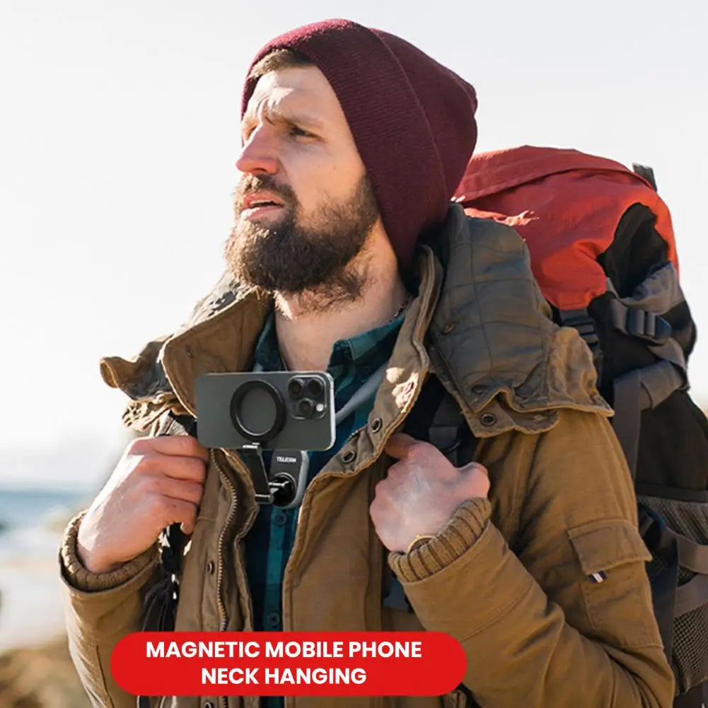 Portable Neck Phone Holder | Hands-Free Magnetic Neck Mount for iPhone & Android | Selfie, Video, Vlog, and Quick-Access Necklace Lanyard