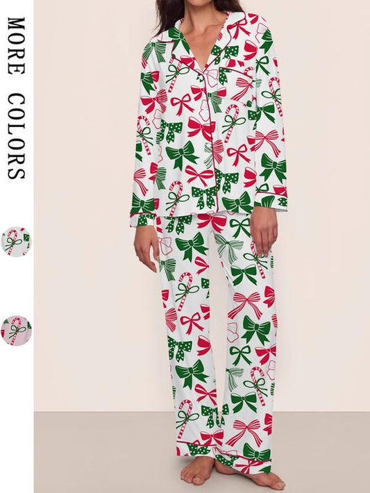 Women’s Christmas Pajama Set | Bowknot Design, Comfortable Fitted Sleepwear, Cozy Fall & Winter Homewear, Cute Holiday Party Outfit