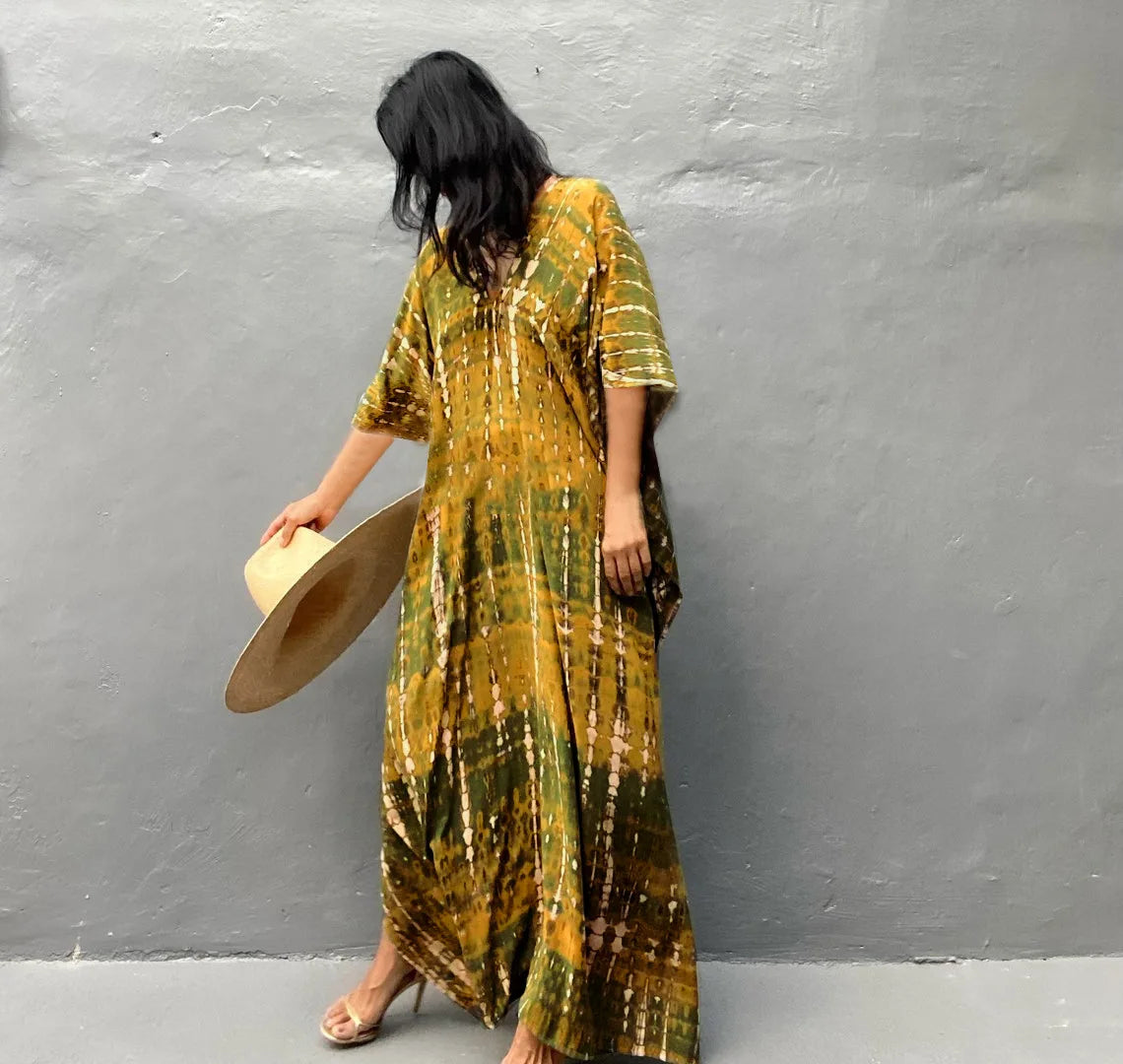 Women’s Beach Kaftan Dress | Half-Sleeve Swimsuit Cover-Up, Plus Size Caftan, Lightweight Bathing Suit Cover-Up for Summer