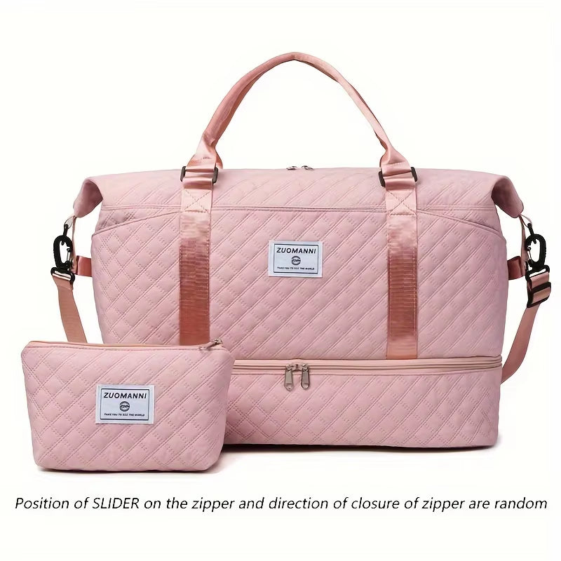 2Pcs Travel Duffel Bag Set with Shoe Compartment & Cosmetic Pouch | Large-Capacity Nylon Gym Bag, Weekend & Overnight Carry-On