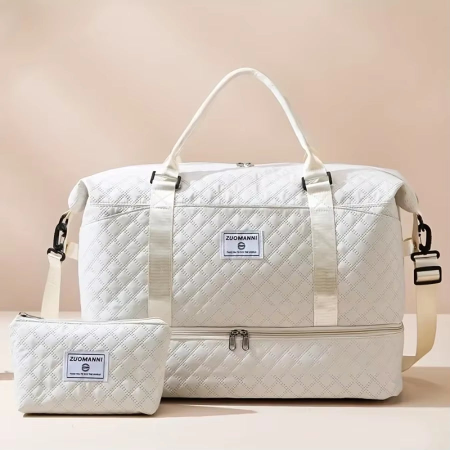 2Pcs Travel Duffel Bag Set with Shoe Compartment & Cosmetic Pouch | Large-Capacity Nylon Gym Bag, Weekend & Overnight Carry-On