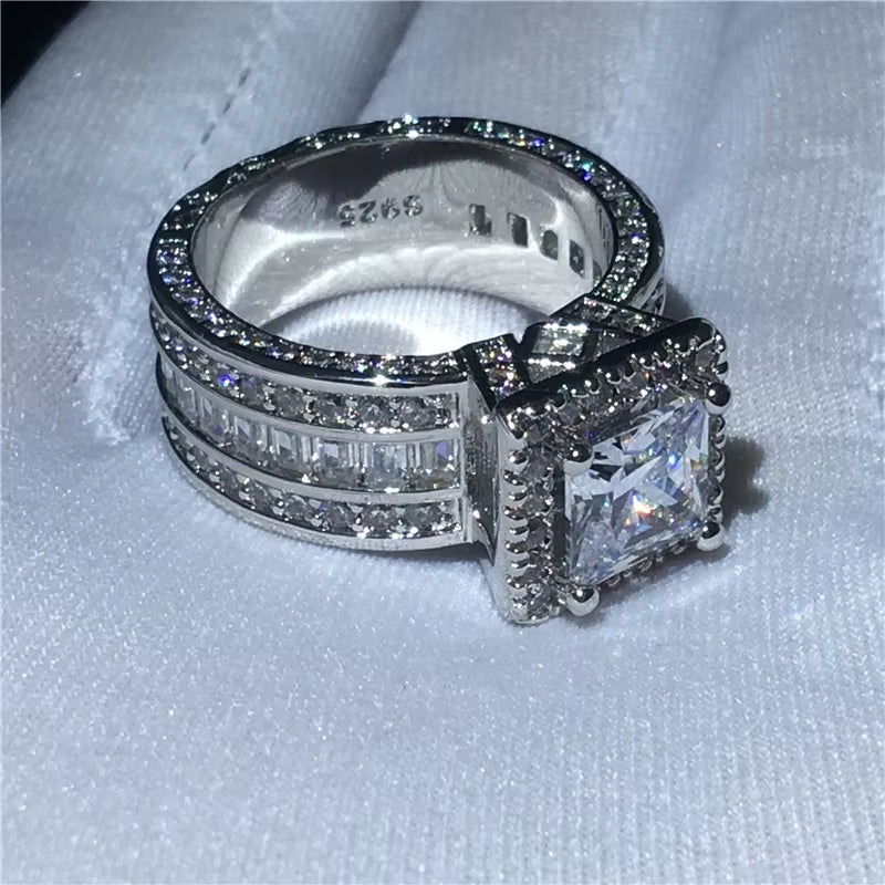 Vintage Princess Cut Zircon Ring | Silver Engagement & Wedding Ring for Women & Men | AAAA Zircon Anniversary Jewelry