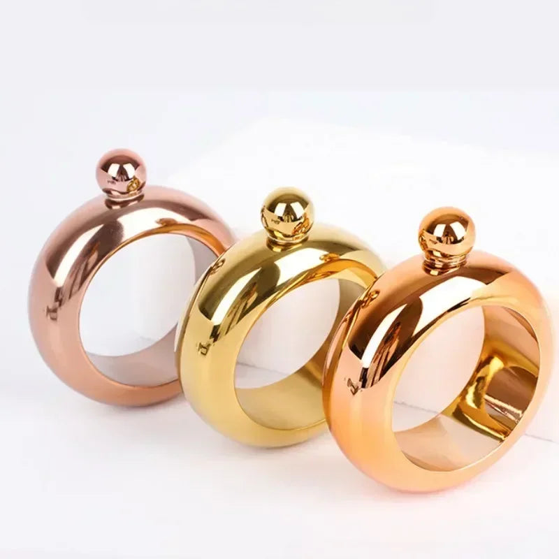 Stainless Steel Bangle Hip Flask with Funnel | 3.5oz Whiskey Bracelet Flask, Elegant Wine Bottle Bangle, Portable Drinkware for Women & Men