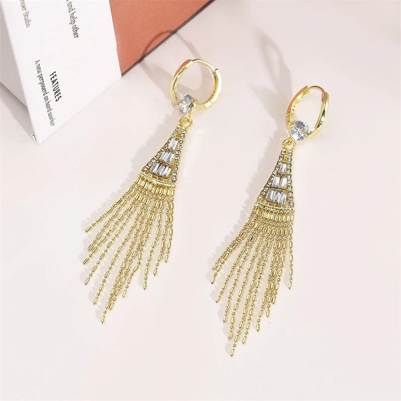Luxury Zircon Long Tassel Earrings for Women | Exquisite Black Water Drop Earrings | Bridal, Party & Wedding Jewelry Gift