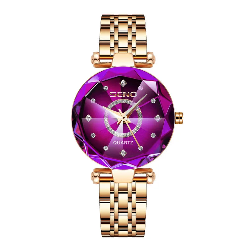 Luxury Quartz Watches for Women 2023 | Ocean Heart Starry Sky Diamond Dial | Stainless Steel Waterproof Fashion Wristwatch