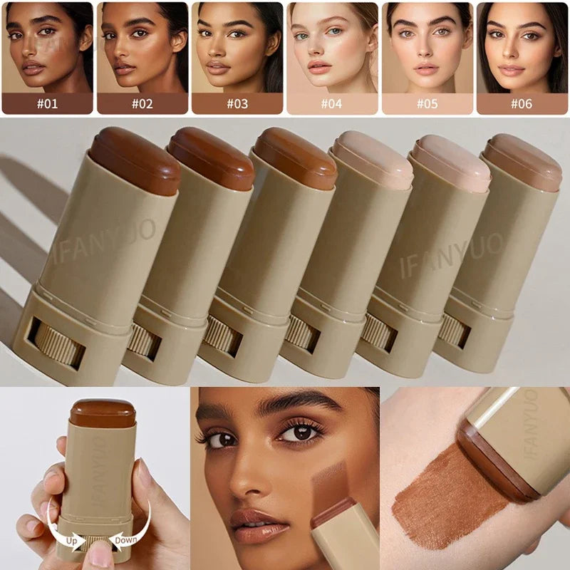 6-Color Tinted Foundation Cream Stick | Waterproof, Long-Lasting, Oil-Control Makeup | Smooth Moisturizing Concealer Balm