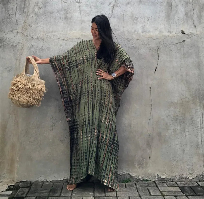 Women’s Beach Kaftan Dress | Half-Sleeve Swimsuit Cover-Up, Plus Size Caftan, Lightweight Bathing Suit Cover-Up for Summer