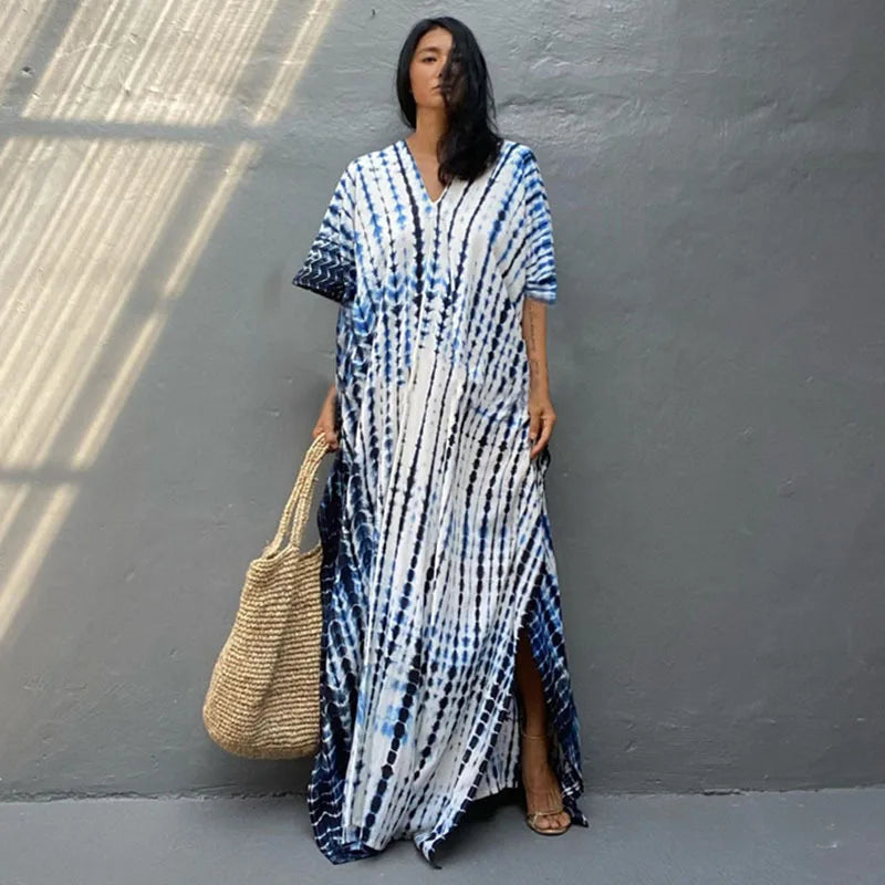 Women’s Beach Kaftan Dress | Half-Sleeve Swimsuit Cover-Up, Plus Size Caftan, Lightweight Bathing Suit Cover-Up for Summer