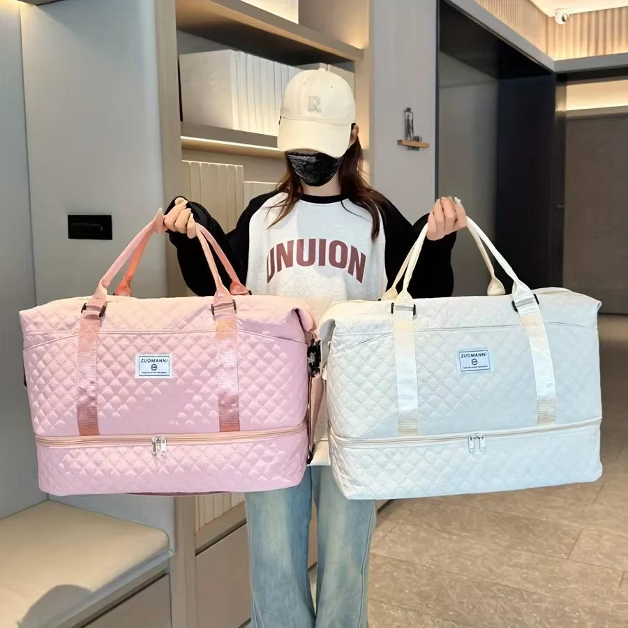 2Pcs Travel Duffel Bag Set with Shoe Compartment & Cosmetic Pouch | Large-Capacity Nylon Gym Bag, Weekend & Overnight Carry-On