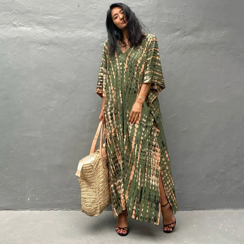 Women’s Beach Kaftan Dress | Half-Sleeve Swimsuit Cover-Up, Plus Size Caftan, Lightweight Bathing Suit Cover-Up for Summer