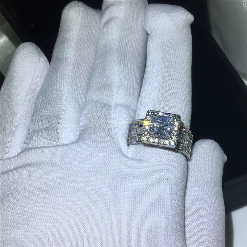 Vintage Princess Cut Zircon Ring | Silver Engagement & Wedding Ring for Women & Men | AAAA Zircon Anniversary Jewelry