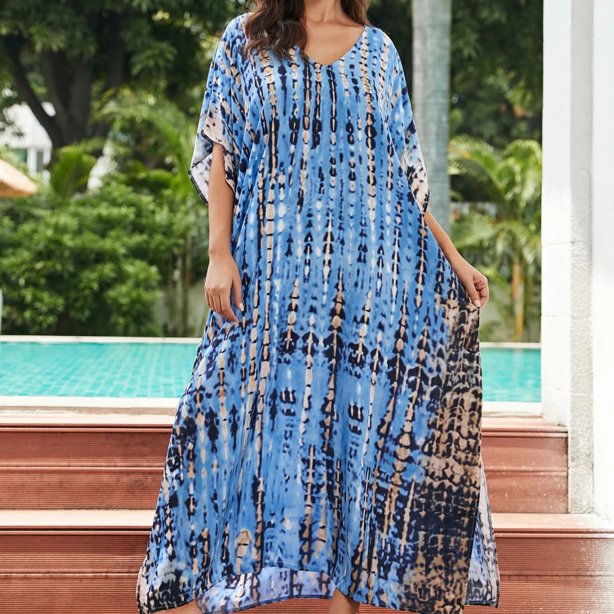 Women’s Beach Kaftan Dress | Half-Sleeve Swimsuit Cover-Up, Plus Size Caftan, Lightweight Bathing Suit Cover-Up for Summer
