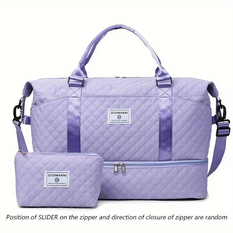 2Pcs Travel Duffel Bag Set with Shoe Compartment & Cosmetic Pouch | Large-Capacity Nylon Gym Bag, Weekend & Overnight Carry-On