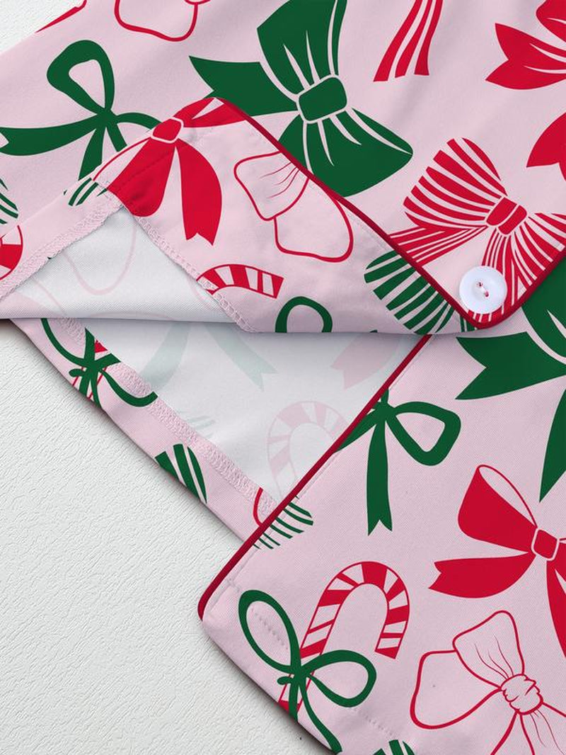 Women’s Christmas Pajama Set | Bowknot Design, Comfortable Fitted Sleepwear, Cozy Fall & Winter Homewear, Cute Holiday Party Outfit