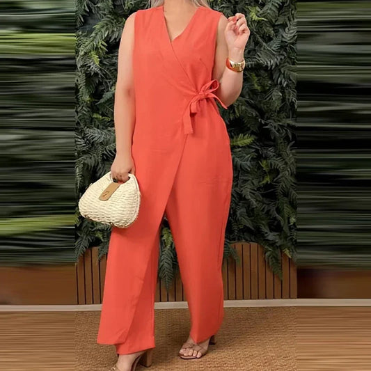 Women’s V-Neck Cross Strap Jumpsuit | Casual Sleeveless Lace-Up Romper
