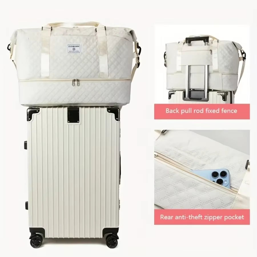 2Pcs Travel Duffel Bag Set with Shoe Compartment & Cosmetic Pouch | Large-Capacity Nylon Gym Bag, Weekend & Overnight Carry-On