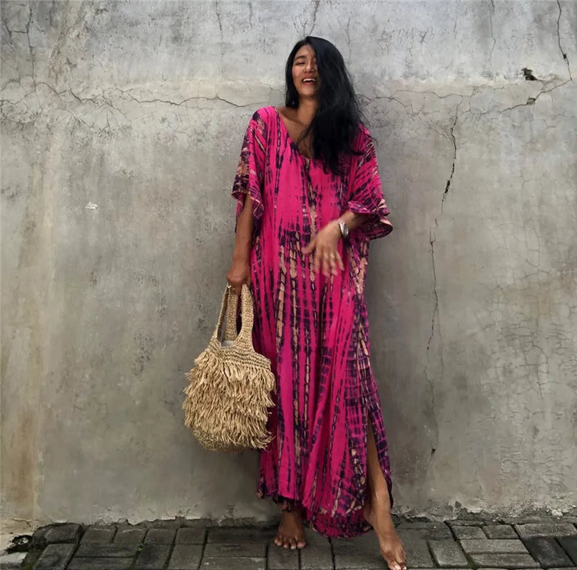 Women’s Beach Kaftan Dress | Half-Sleeve Swimsuit Cover-Up, Plus Size Caftan, Lightweight Bathing Suit Cover-Up for Summer