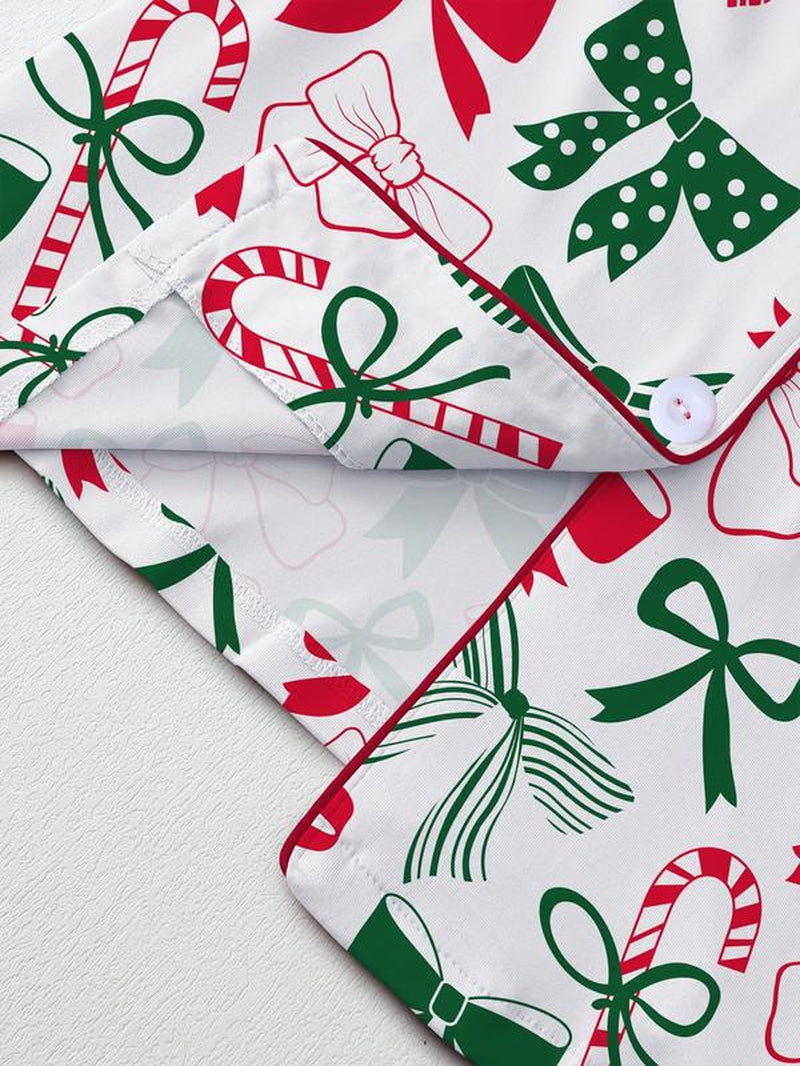 Women’s Christmas Pajama Set | Bowknot Design, Comfortable Fitted Sleepwear, Cozy Fall & Winter Homewear, Cute Holiday Party Outfit