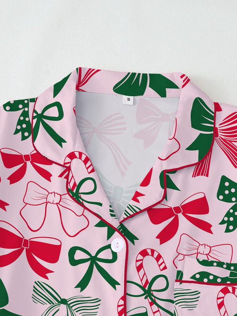 Women’s Christmas Pajama Set | Bowknot Design, Comfortable Fitted Sleepwear, Cozy Fall & Winter Homewear, Cute Holiday Party Outfit