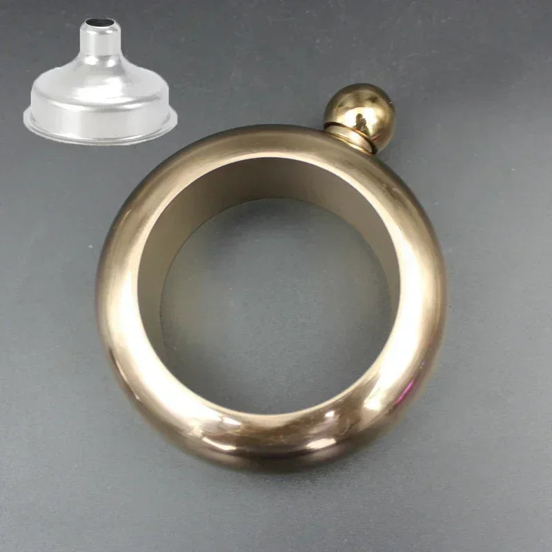 Stainless Steel Bangle Hip Flask with Funnel | 3.5oz Whiskey Bracelet Flask, Elegant Wine Bottle Bangle, Portable Drinkware for Women & Men