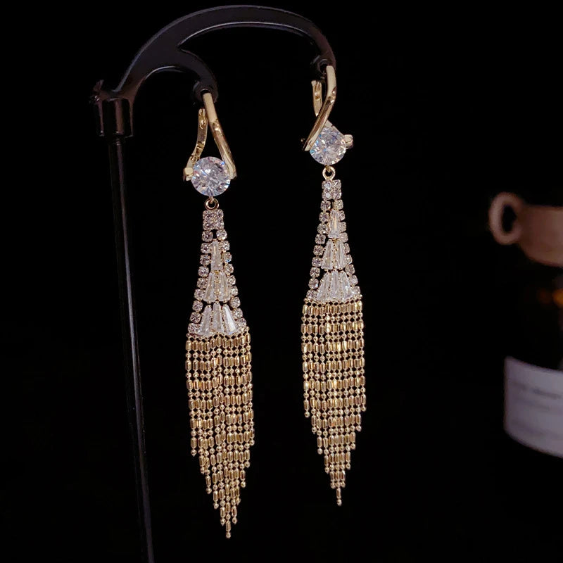 Luxury Zircon Long Tassel Earrings for Women | Exquisite Black Water Drop Earrings | Bridal, Party & Wedding Jewelry Gift