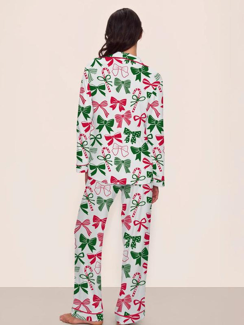 Women’s Christmas Pajama Set | Bowknot Design, Comfortable Fitted Sleepwear, Cozy Fall & Winter Homewear, Cute Holiday Party Outfit