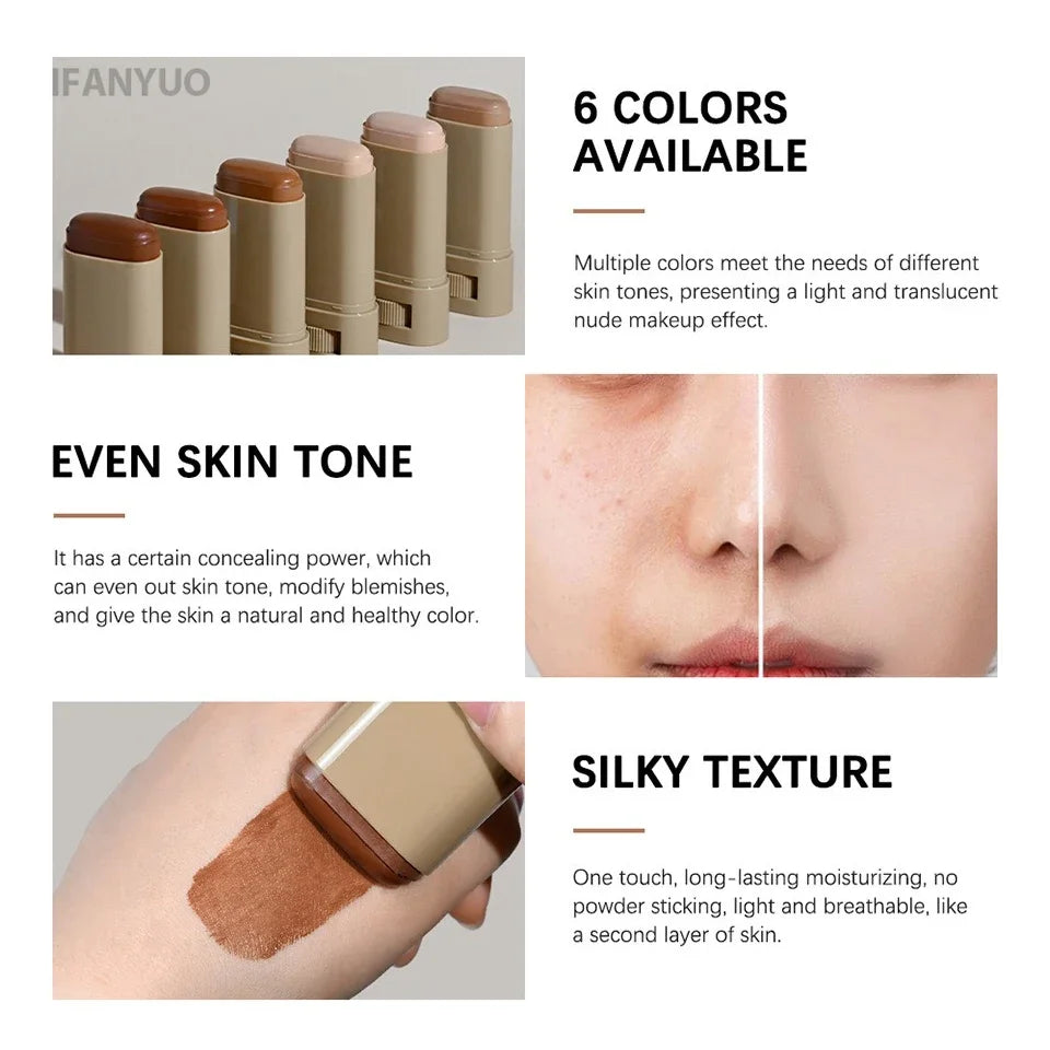 6-Color Tinted Foundation Cream Stick | Waterproof, Long-Lasting, Oil-Control Makeup | Smooth Moisturizing Concealer Balm