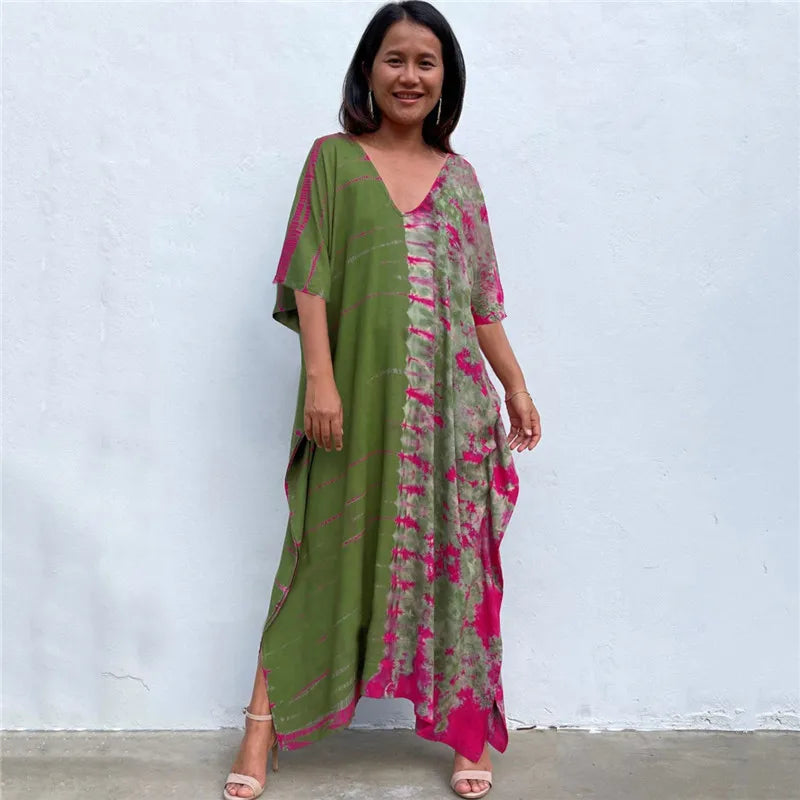 Women’s Beach Kaftan Dress | Half-Sleeve Swimsuit Cover-Up, Plus Size Caftan, Lightweight Bathing Suit Cover-Up for Summer