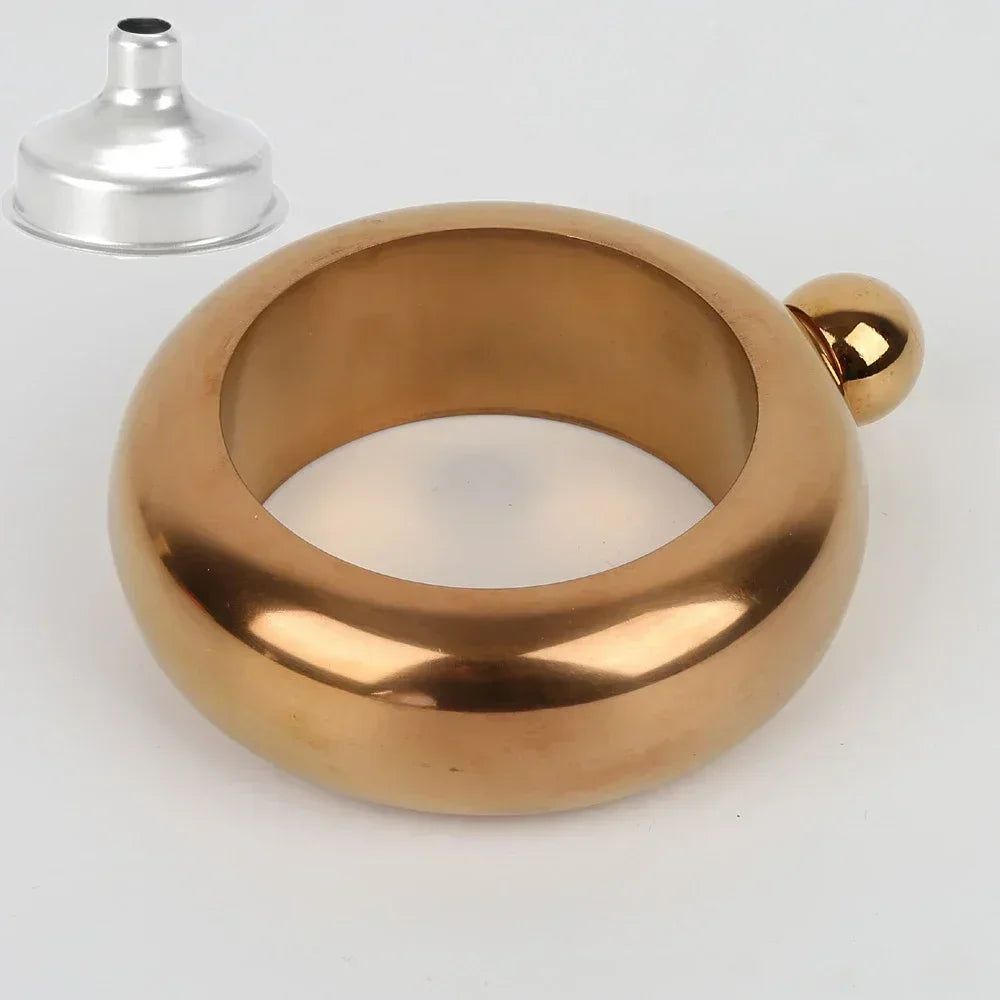 Stainless Steel Bangle Hip Flask with Funnel | 3.5oz Whiskey Bracelet Flask, Elegant Wine Bottle Bangle, Portable Drinkware for Women & Men