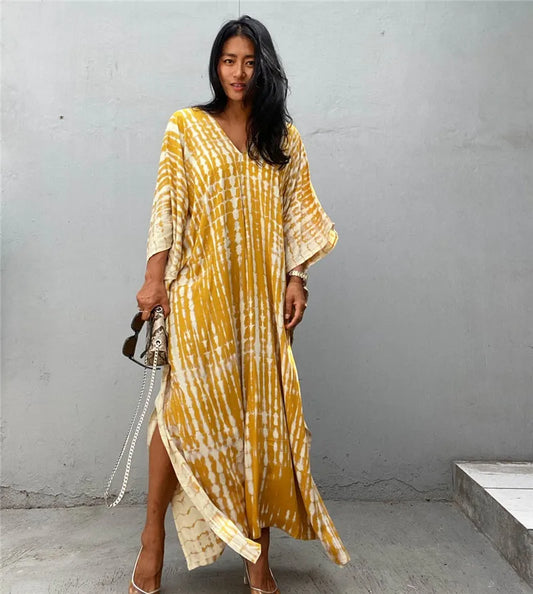 Women’s Beach Kaftan Dress | Half-Sleeve Swimsuit Cover-Up, Plus Size Caftan, Lightweight Bathing Suit Cover-Up for Summer