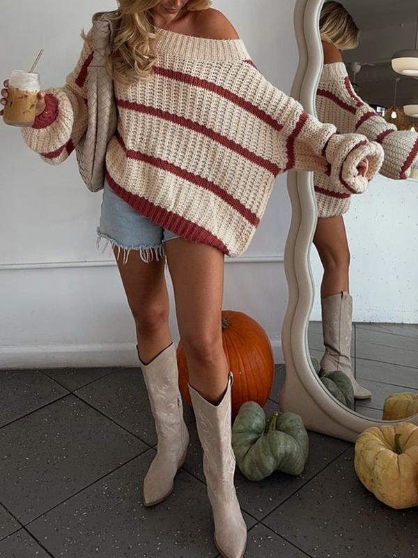Cozy Halloween Colorblock Sweater with Asymmetrical Neckline - Perfect for Fall & Winter Fashion!