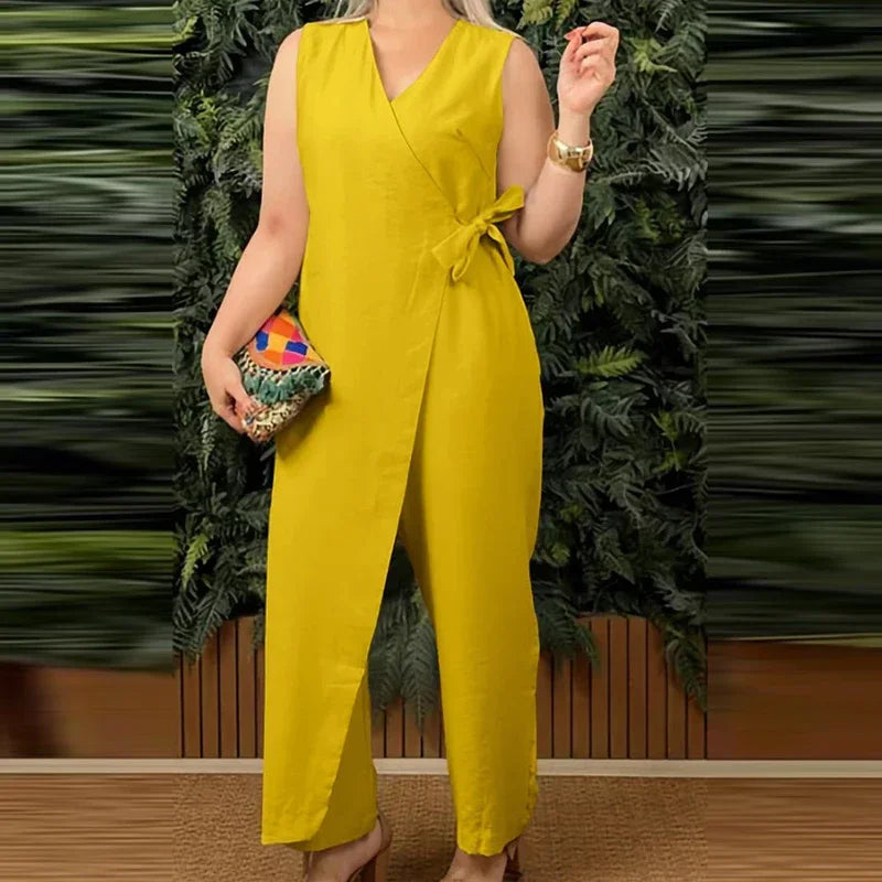 Women’s V-Neck Cross Strap Jumpsuit | Casual Sleeveless Lace-Up Romper