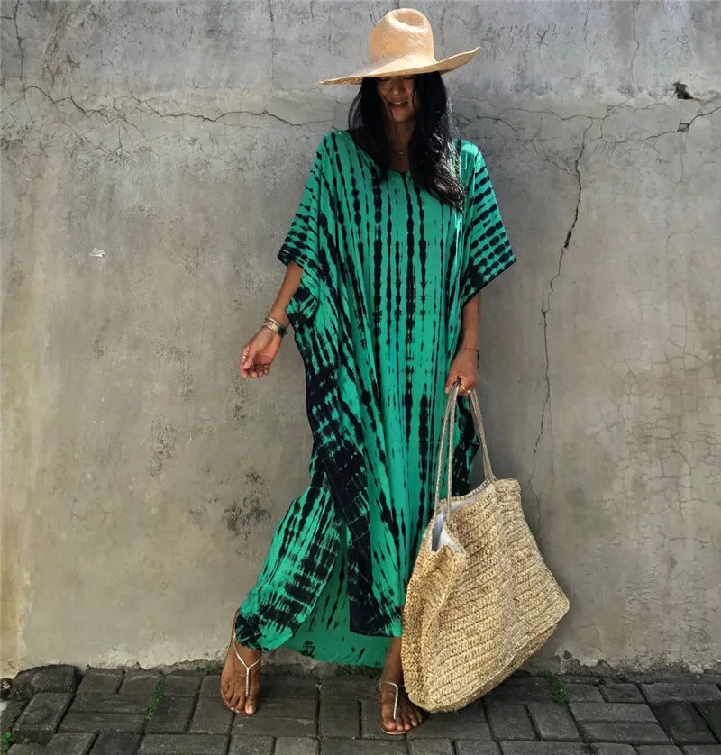 Women’s Beach Kaftan Dress | Half-Sleeve Swimsuit Cover-Up, Plus Size Caftan, Lightweight Bathing Suit Cover-Up for Summer