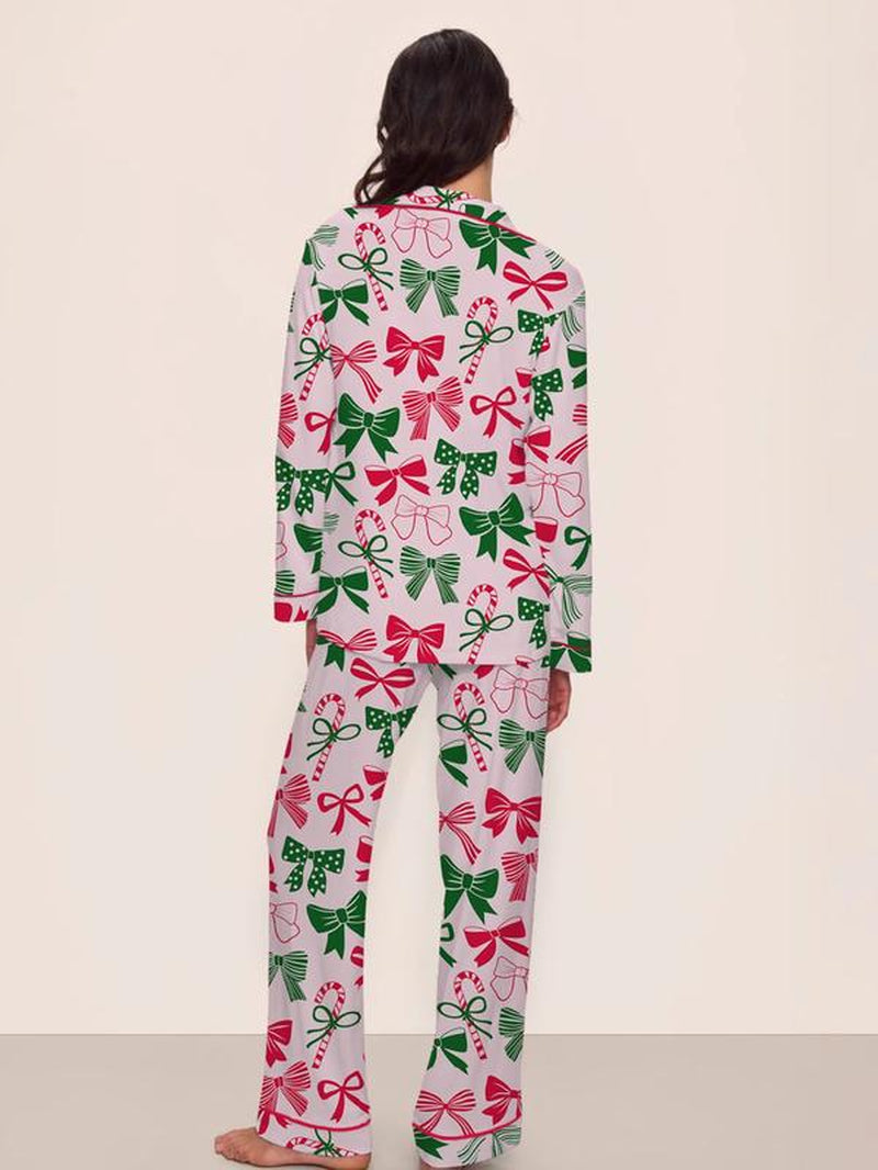 Women’s Christmas Pajama Set | Bowknot Design, Comfortable Fitted Sleepwear, Cozy Fall & Winter Homewear, Cute Holiday Party Outfit