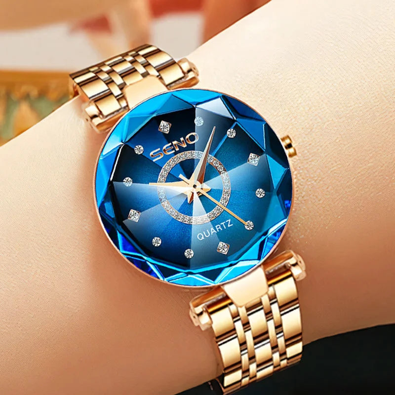 Luxury Quartz Watches for Women 2023 | Ocean Heart Starry Sky Diamond Dial | Stainless Steel Waterproof Fashion Wristwatch