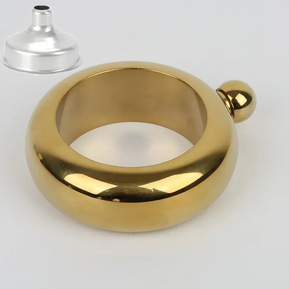 Stainless Steel Bangle Hip Flask with Funnel | 3.5oz Whiskey Bracelet Flask, Elegant Wine Bottle Bangle, Portable Drinkware for Women & Men