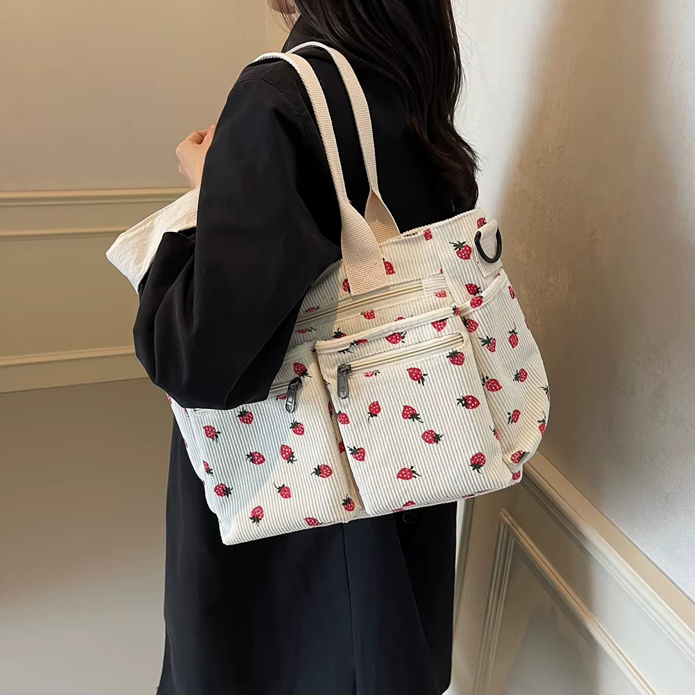 Women Strawberry Shoulder Bag Trendy Commuting Bag Zipper Closure Stylish Crossbody Bag Simple Messenger Bag Outdoor Travel Bag
