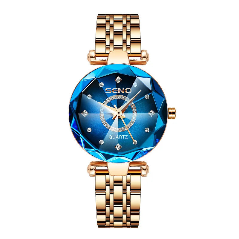Luxury Quartz Watches for Women 2023 | Ocean Heart Starry Sky Diamond Dial | Stainless Steel Waterproof Fashion Wristwatch