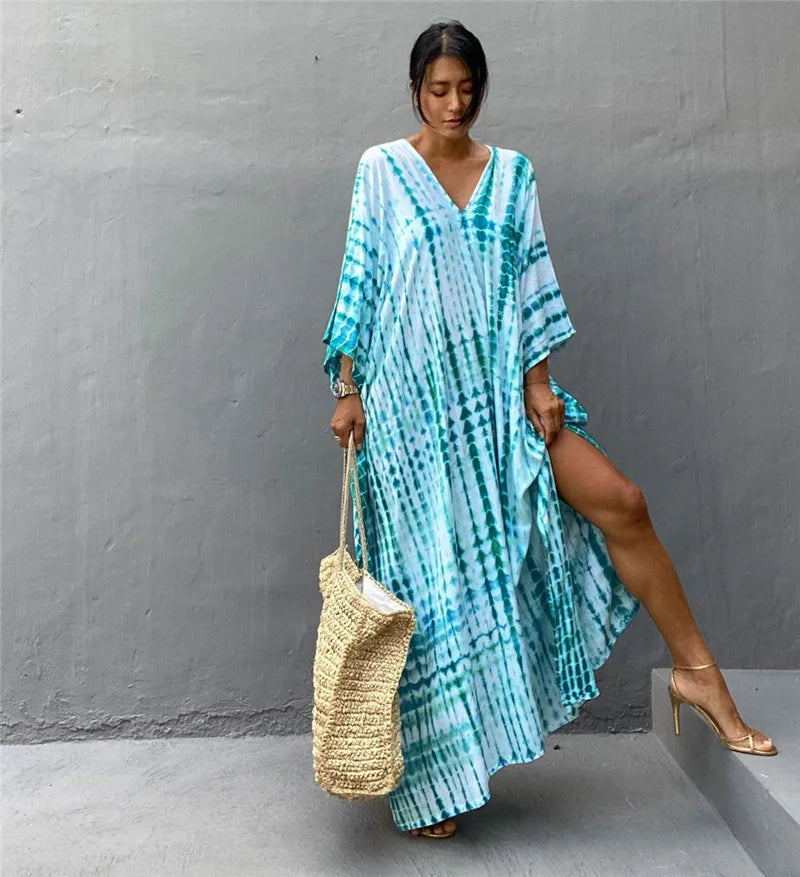 Women’s Beach Kaftan Dress | Half-Sleeve Swimsuit Cover-Up, Plus Size Caftan, Lightweight Bathing Suit Cover-Up for Summer