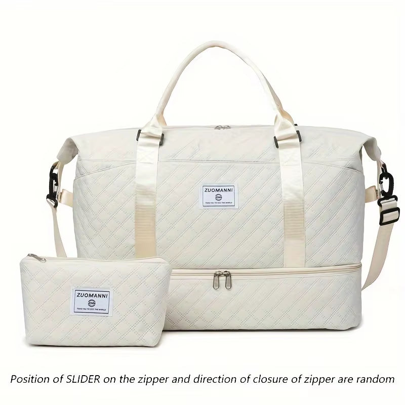 2Pcs Travel Duffel Bag Set with Shoe Compartment & Cosmetic Pouch | Large-Capacity Nylon Gym Bag, Weekend & Overnight Carry-On