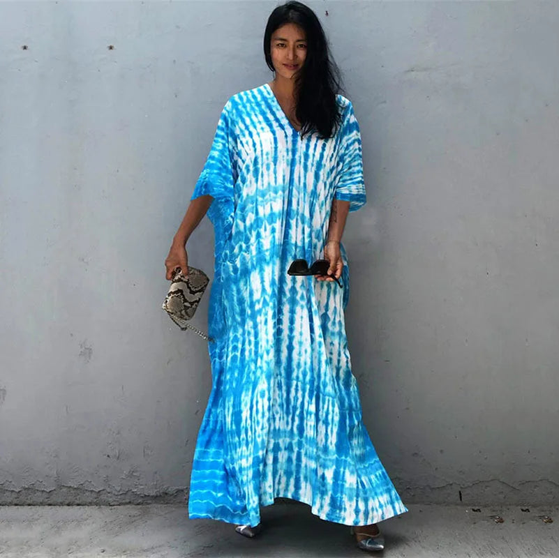 Women’s Beach Kaftan Dress | Half-Sleeve Swimsuit Cover-Up, Plus Size Caftan, Lightweight Bathing Suit Cover-Up for Summer