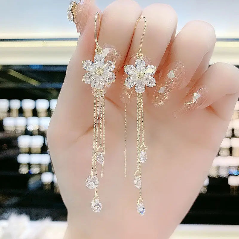 Luxury Zircon Long Tassel Earrings for Women | Exquisite Black Water Drop Earrings | Bridal, Party & Wedding Jewelry Gift