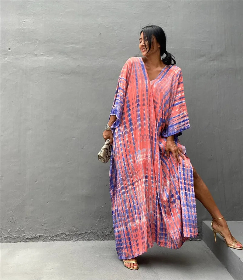 Women’s Beach Kaftan Dress | Half-Sleeve Swimsuit Cover-Up, Plus Size Caftan, Lightweight Bathing Suit Cover-Up for Summer