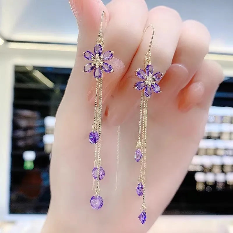 Luxury Zircon Long Tassel Earrings for Women | Exquisite Black Water Drop Earrings | Bridal, Party & Wedding Jewelry Gift